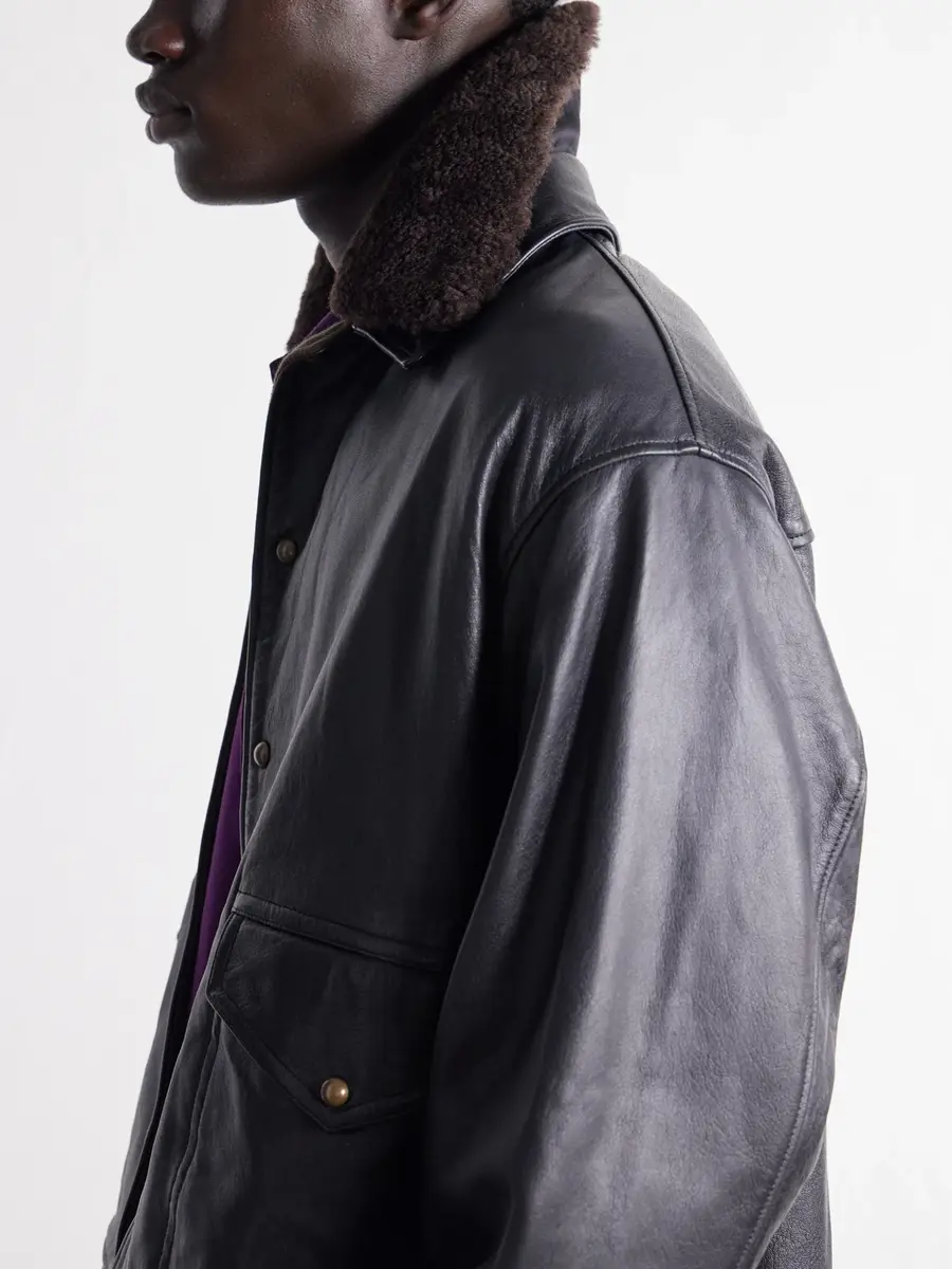 A.PRESSE Shearling-trimmed leather jacket - Men | Thumbnail 5 A.PRESSE Shearling-trimmed leather jacket - Men | Thumbnail 5