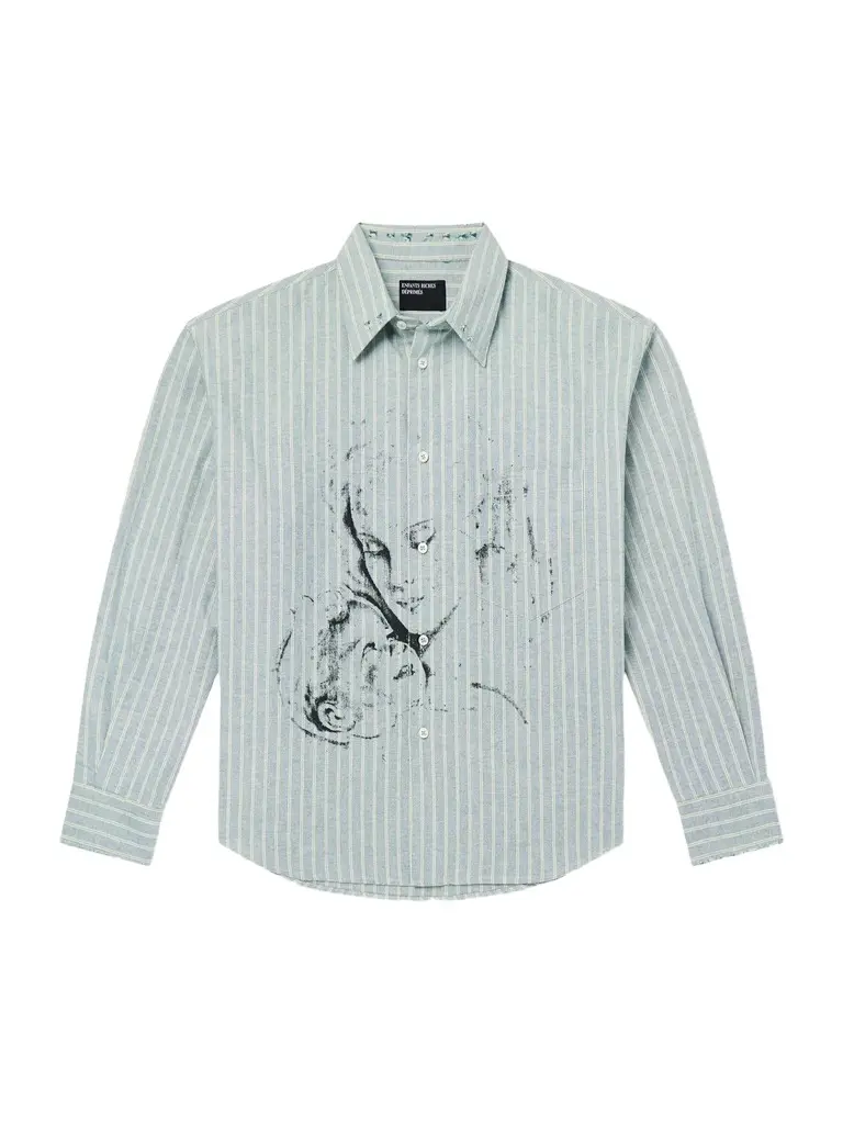 Enfants Riches Déprimés Repaired Everyday Striped Printed Cotton Oxford Shirt - Men | Image 1 Enfants Riches Déprimés Repaired Everyday Striped Printed Cotton Oxford Shirt - Men | Image 1