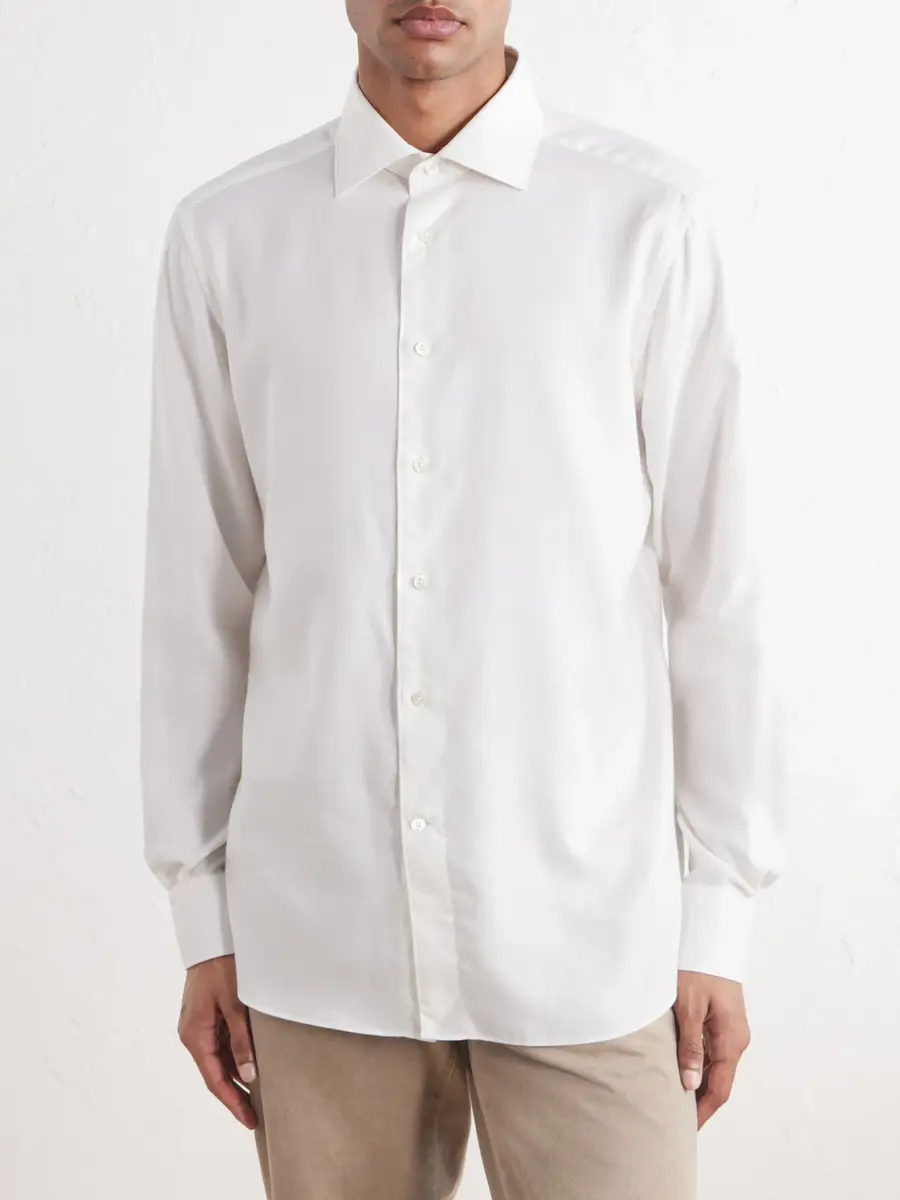 Zegna Cotton and Cashmere-Blend Twill Shirt - Men | Thumbnail 3