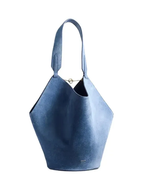 Khaite Small Lotus Tote In Cloud Iris Suede | Thumbnail 1 Khaite Small Lotus Tote In Cloud Iris Suede | Thumbnail 1