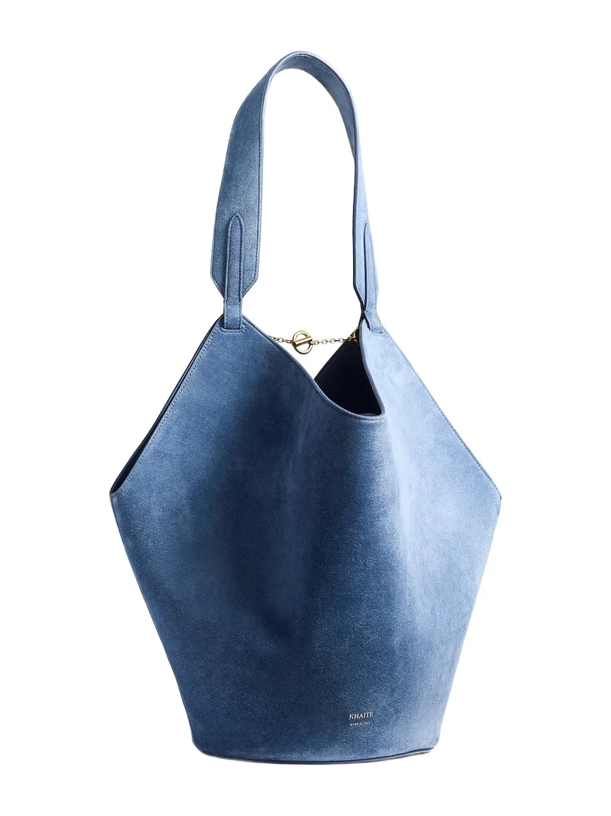 Small Lotus Tote In Cloud Iris Suede Small Lotus Tote In Cloud Iris Suede