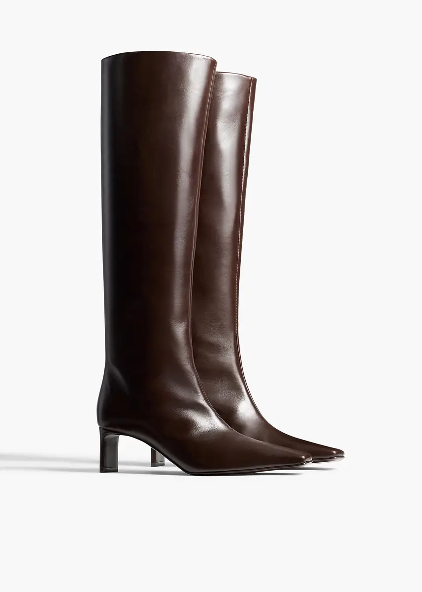 Khaite Ona Knee-High Boot In Chocolate Glazed Leather | Thumbnail 2