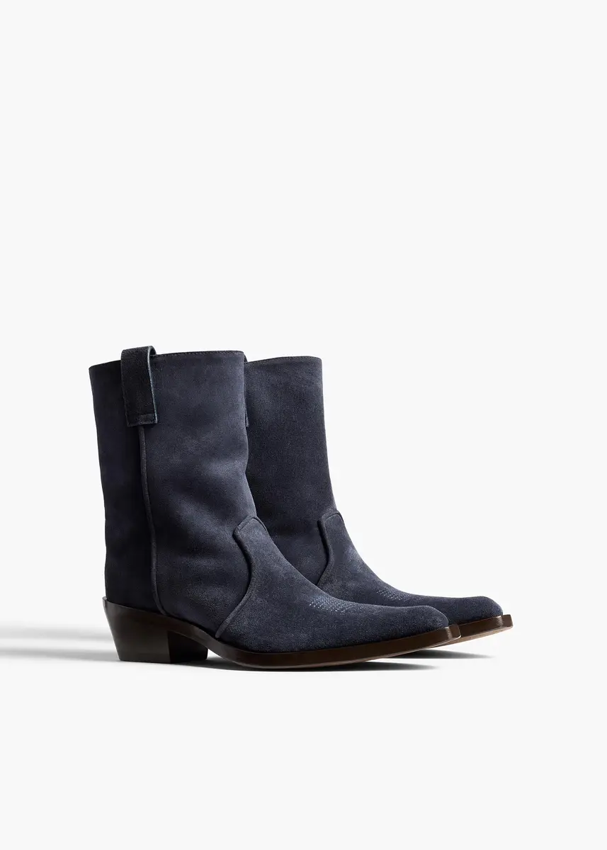 Khaite Clive Ankle Boot In Midnight Navy Suede | Thumbnail 2