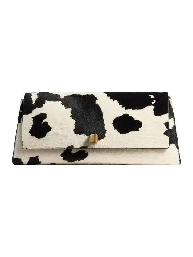 Audrey Clutch In Cow Print Haircalf
