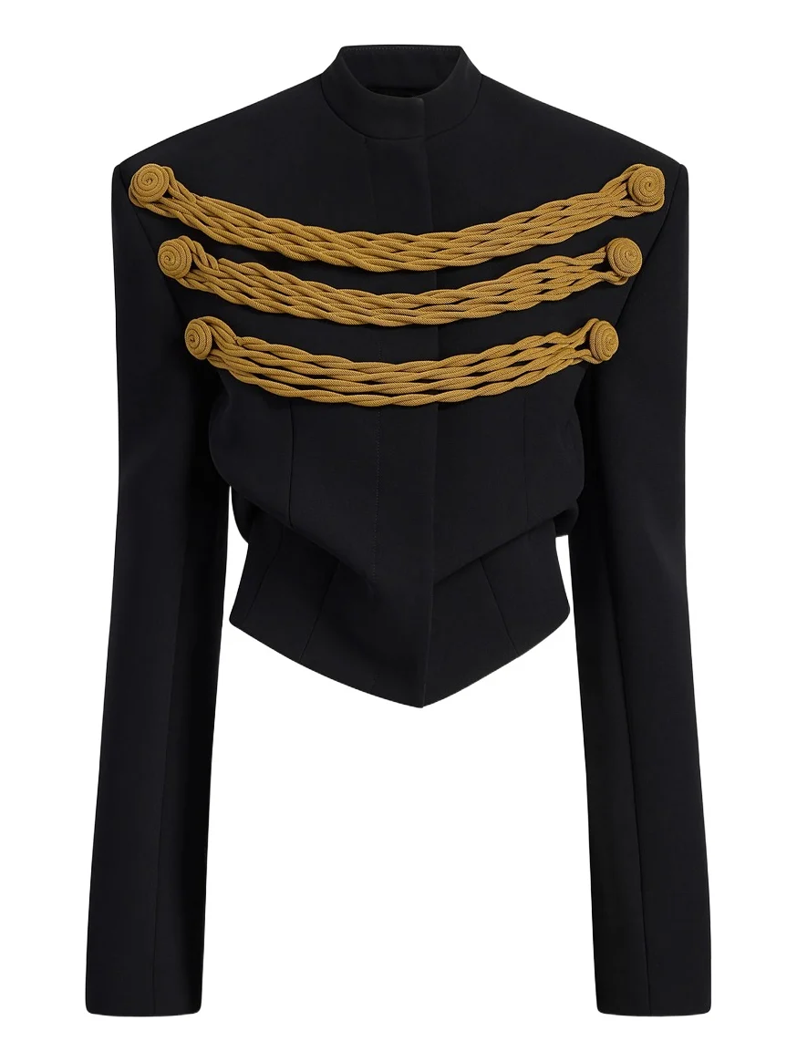 York Jacket With Cord Embroidery In Black And Gold