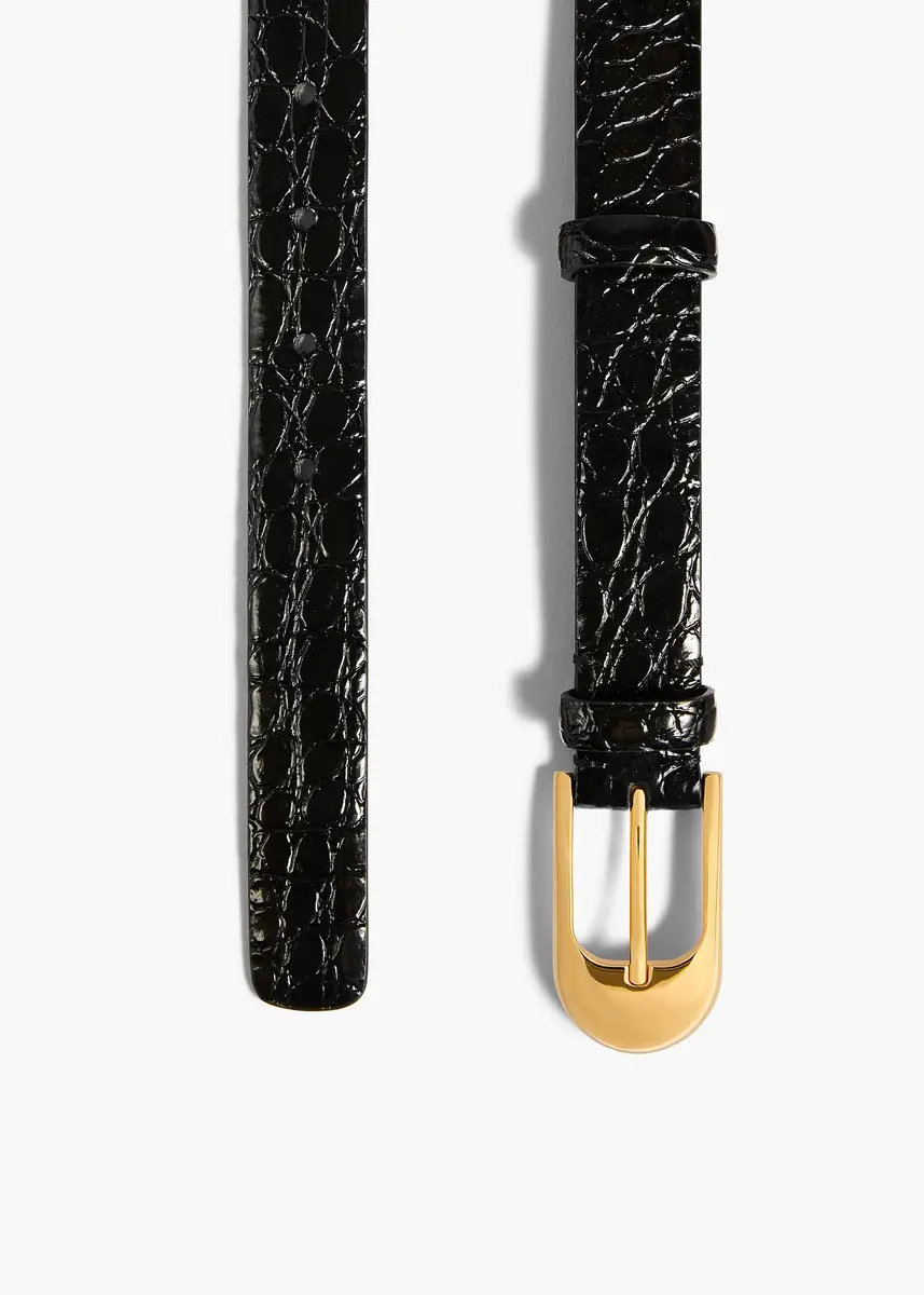 Khaite Dome Belt In Black Croc-Embossed Leather With Gold | Thumbnail 2