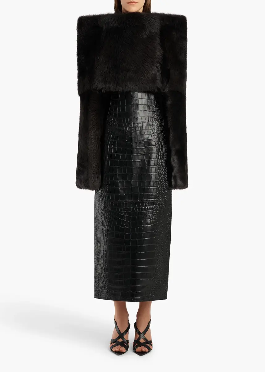 Khaite Loxley Skirt In Black Croc-Embossed Leather | Thumbnail 2