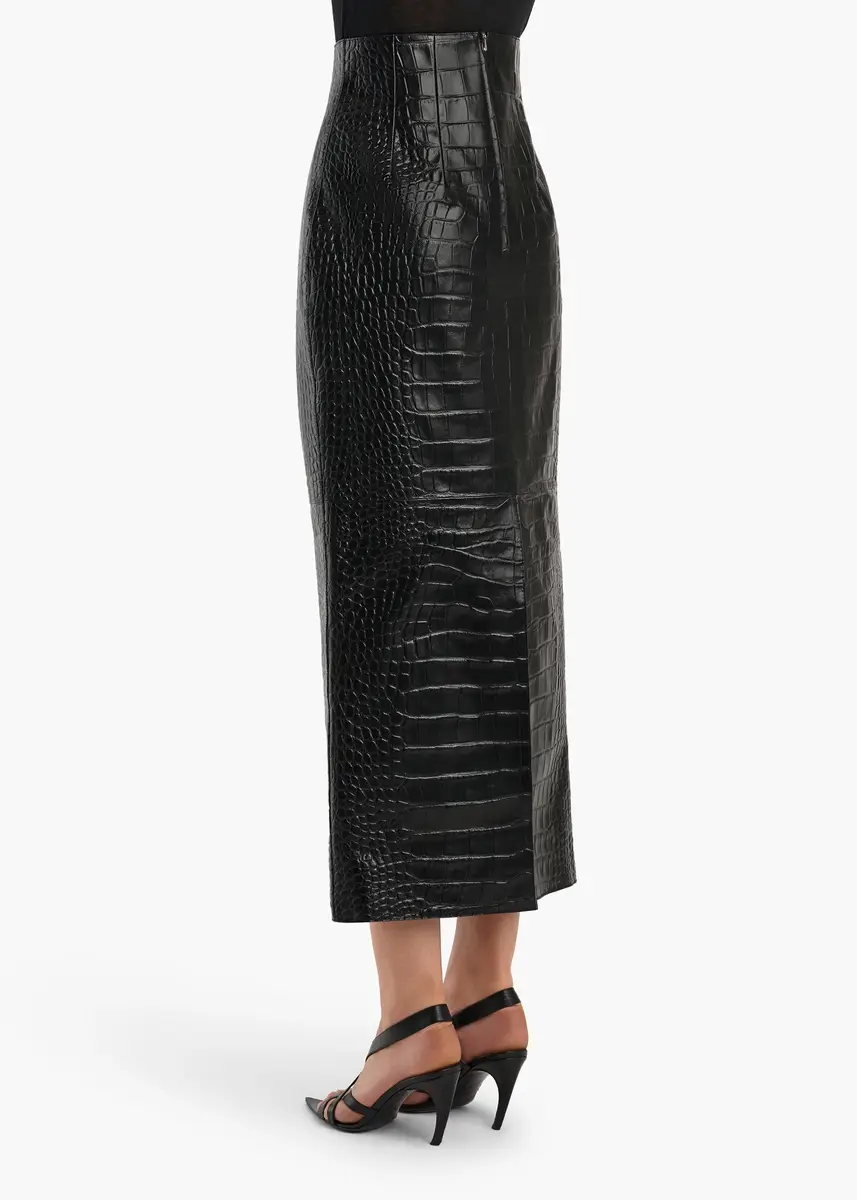 Khaite Loxley Skirt In Black Croc-Embossed Leather | Thumbnail 4