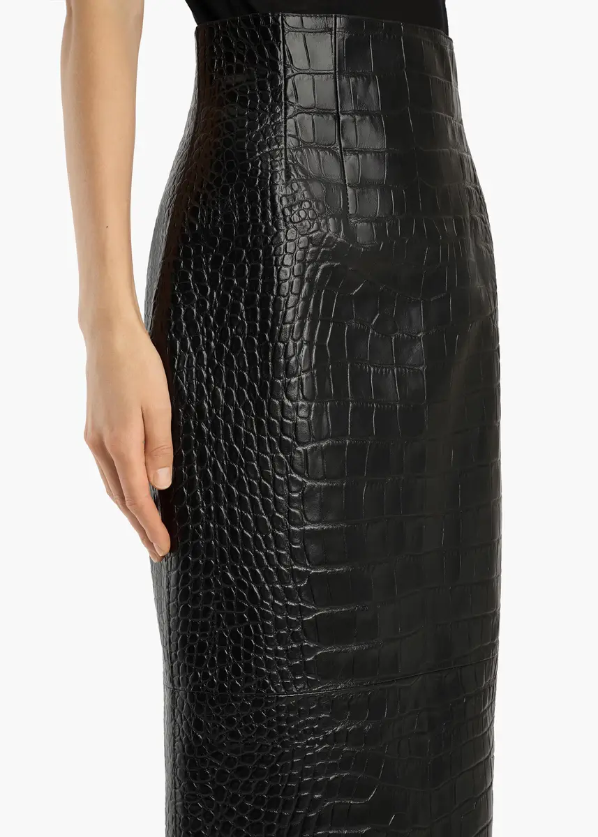 Khaite Loxley Skirt In Black Croc-Embossed Leather | Thumbnail 5