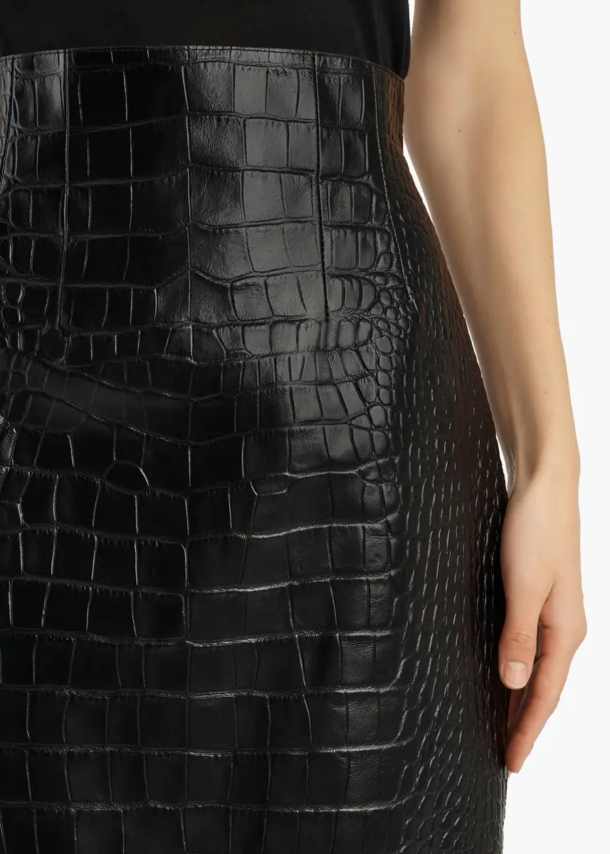Khaite Loxley Skirt In Black Croc-Embossed Leather | Thumbnail 6