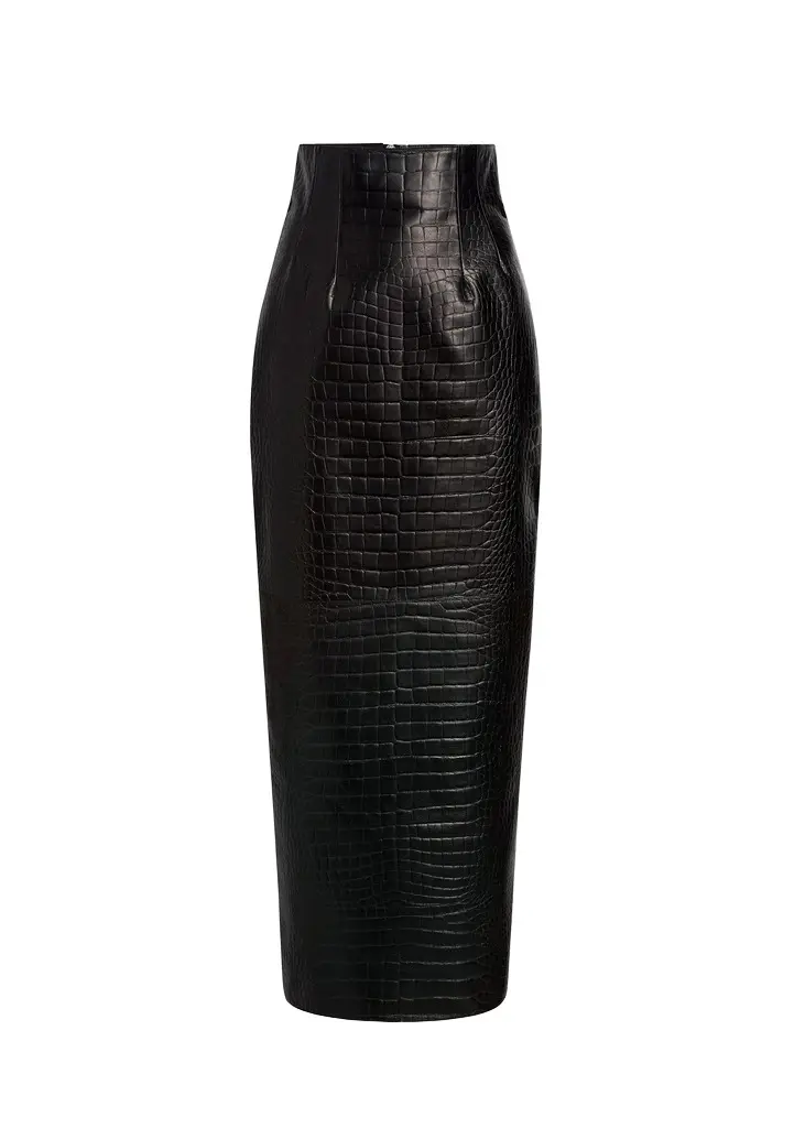 Khaite Loxley Skirt In Black Croc-Embossed Leather | Image 1 Khaite Loxley Skirt In Black Croc-Embossed Leather | Image 1