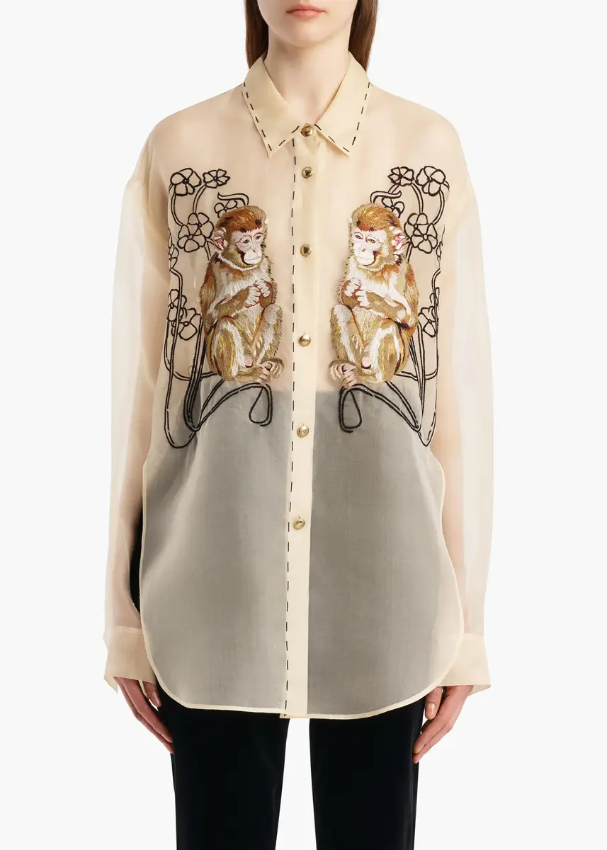 Khaite Goya Top In Champagne Monkey Embroidery | Thumbnail 2 Khaite Goya Top In Champagne Monkey Embroidery | Thumbnail 2