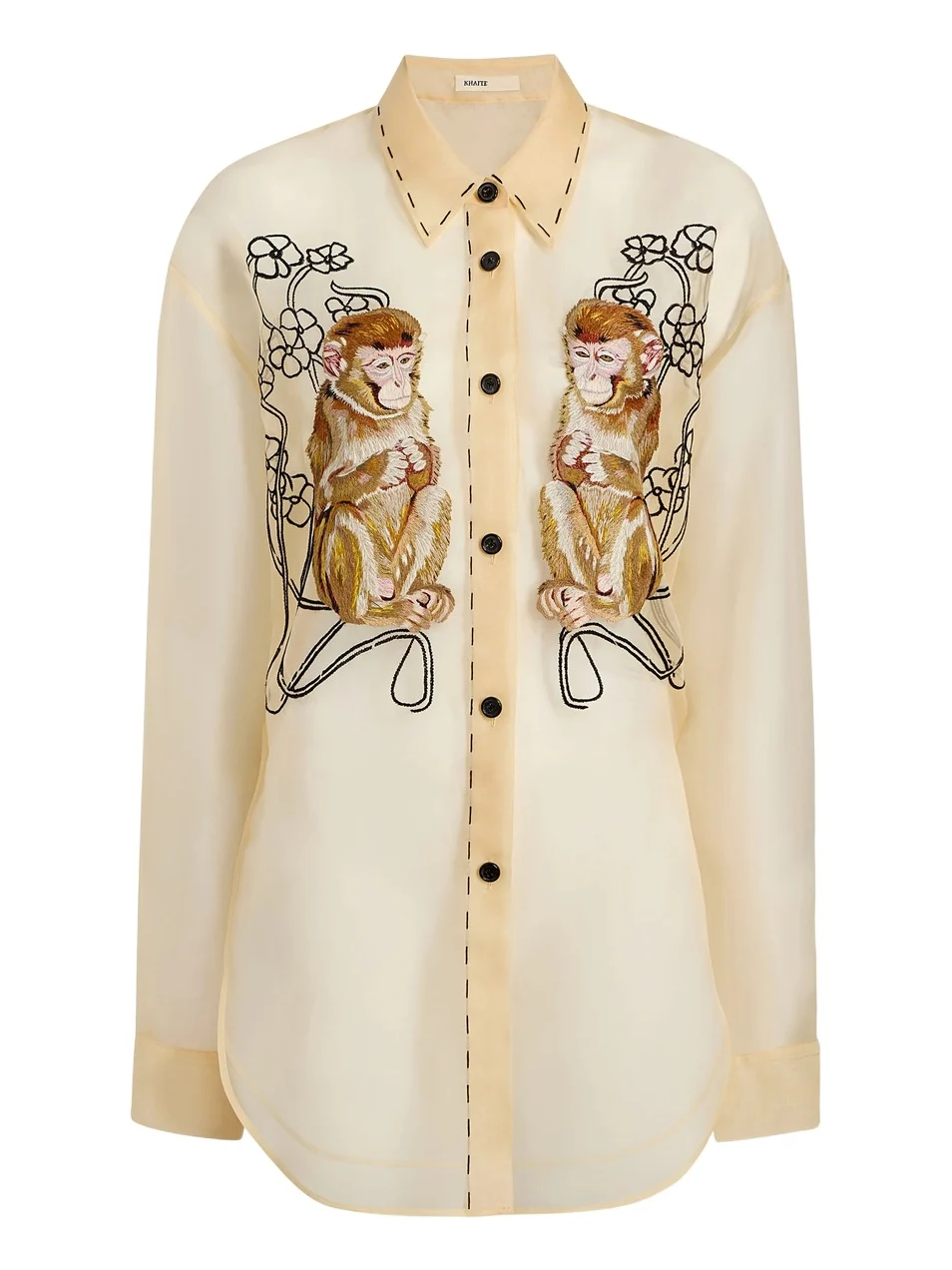 Khaite Goya Top In Champagne Monkey Embroidery