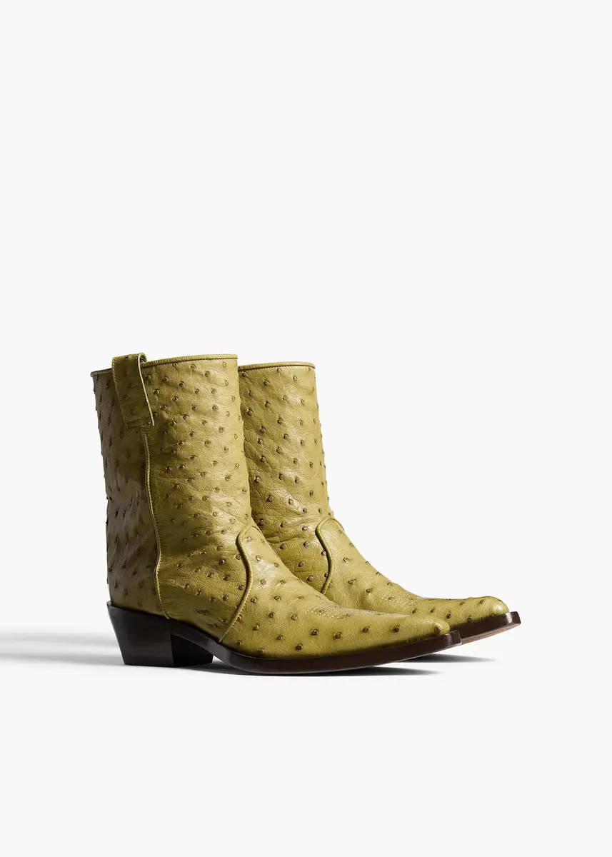 Khaite Clive Ankle Boot In Olive Ostrich | Thumbnail 2 Khaite Clive Ankle Boot In Olive Ostrich | Thumbnail 2