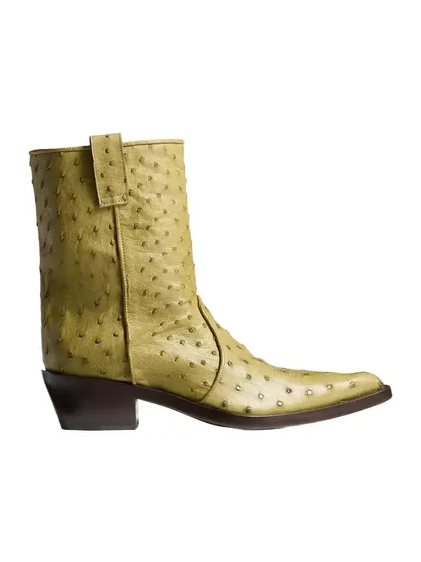 Clive Ankle Boot In Olive Ostrich Clive Ankle Boot In Olive Ostrich