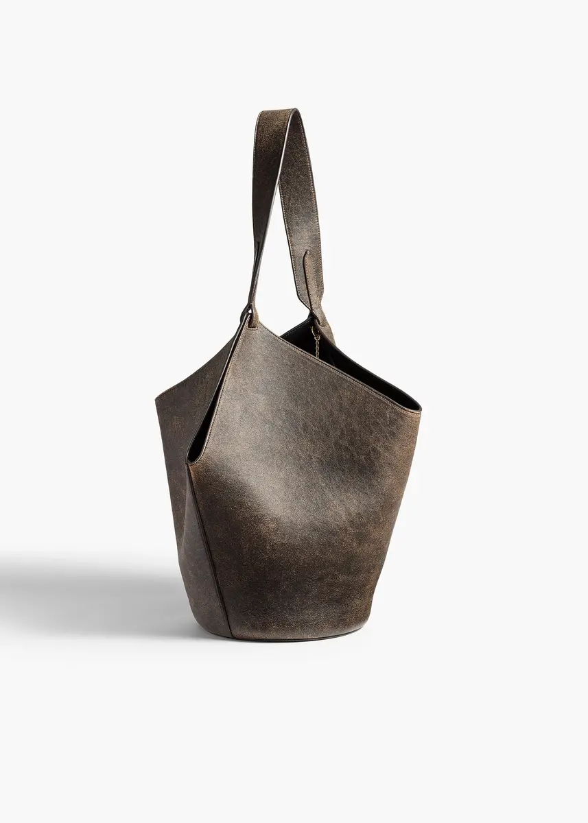 Khaite Small Lotus Tote In Natural And Black Distressed Leather | Thumbnail 2 Khaite Small Lotus Tote In Natural And Black Distressed Leather | Thumbnail 2