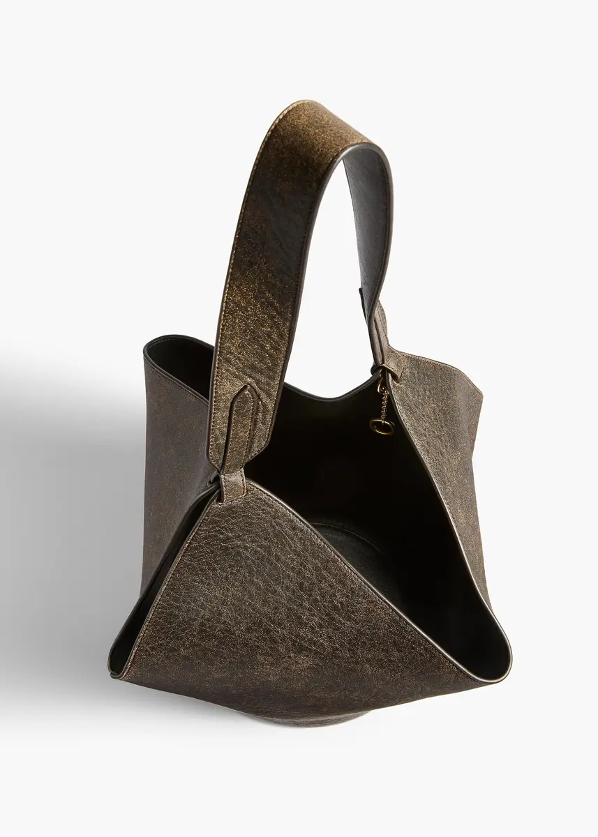 Khaite Small Lotus Tote In Natural And Black Distressed Leather | Thumbnail 3 Khaite Small Lotus Tote In Natural And Black Distressed Leather | Thumbnail 3
