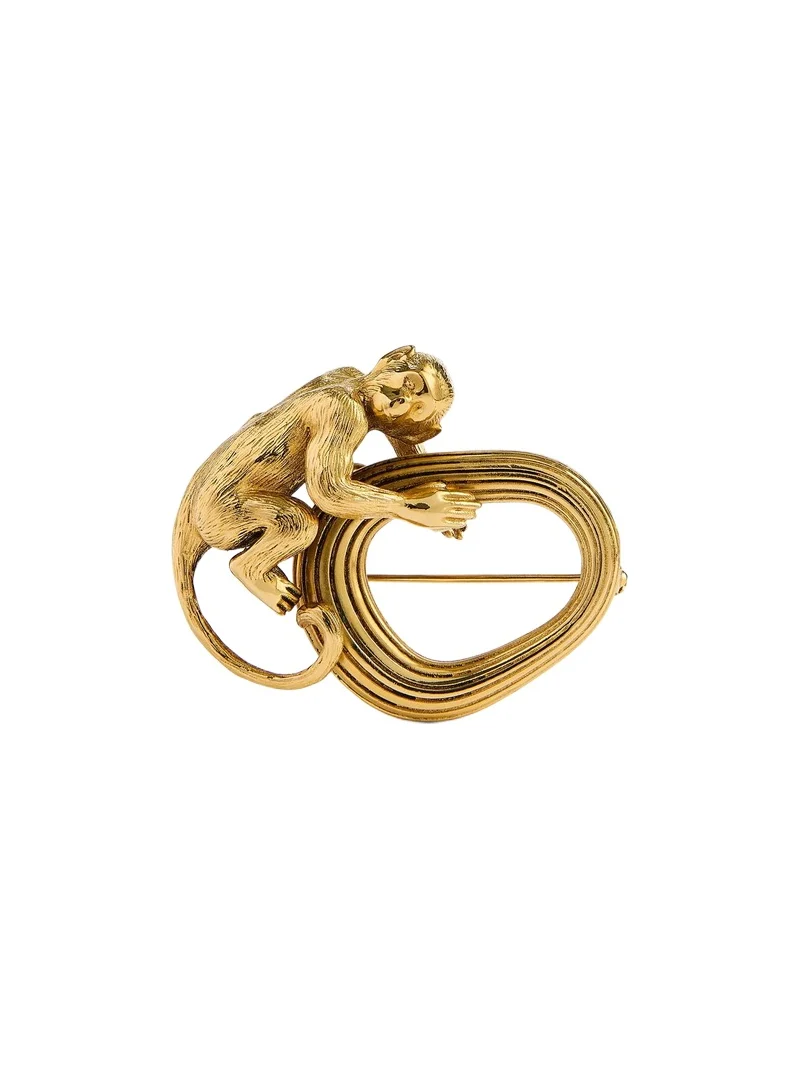 Monkey Brooch In Antique Gold Monkey Brooch In Antique Gold