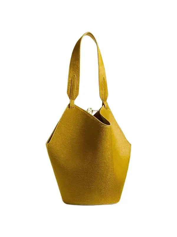 Mini Lotus Tote In Golden Olive Suede