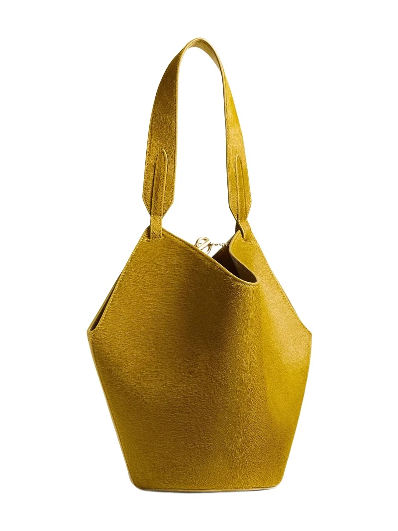 Mini Lotus Tote In Golden Olive Suede Mini Lotus Tote In Golden Olive Suede