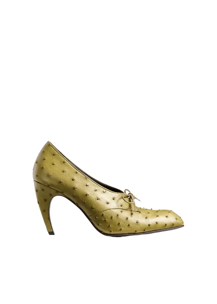 Khaite Colt Pump In Olive Ostrich | Image 1 Khaite Colt Pump In Olive Ostrich | Image 1