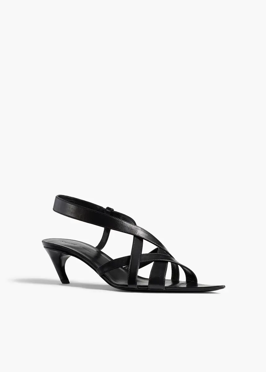 Khaite Sadie Kitten Heel Sandal In Black Glazed Leather | Thumbnail 2 Khaite Sadie Kitten Heel Sandal In Black Glazed Leather | Thumbnail 2
