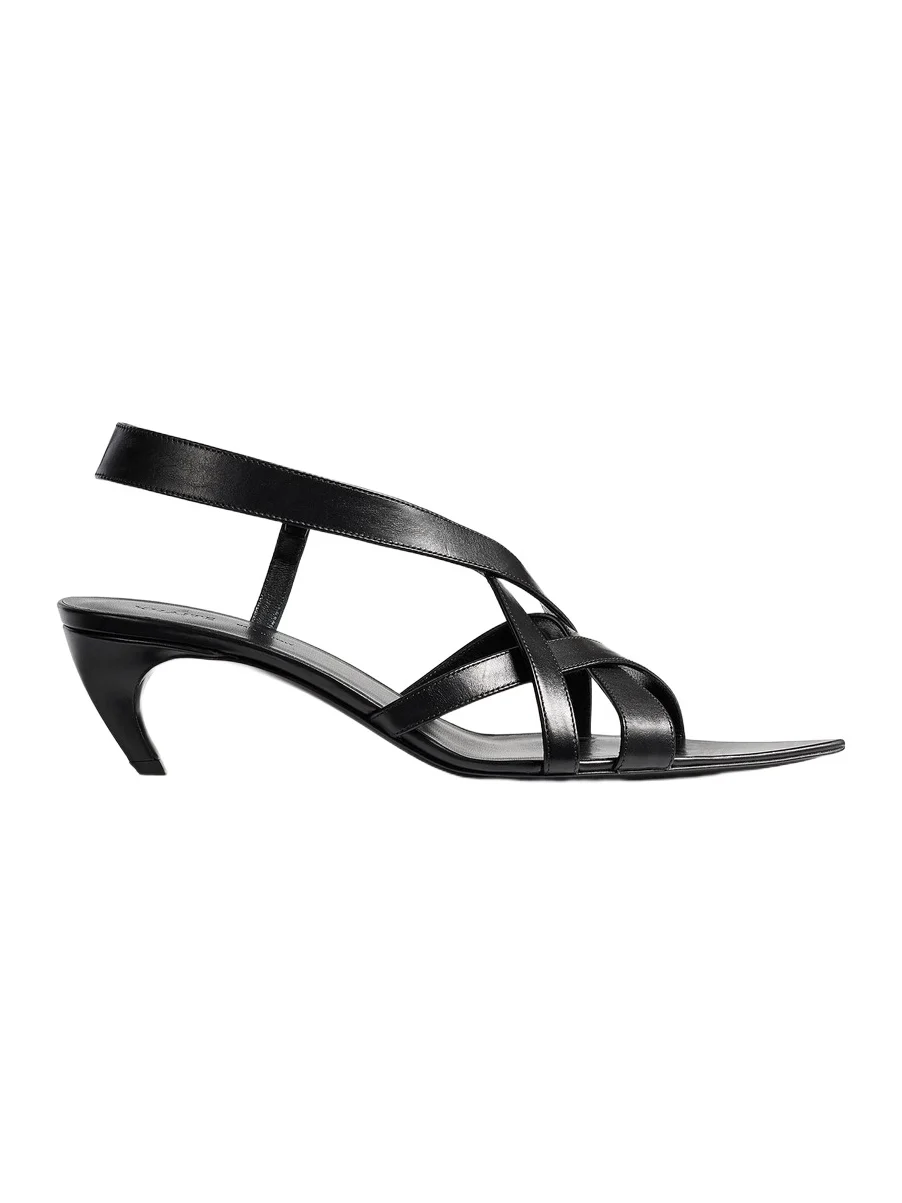 Khaite Sadie Kitten Heel Sandal In Black Glazed Leather