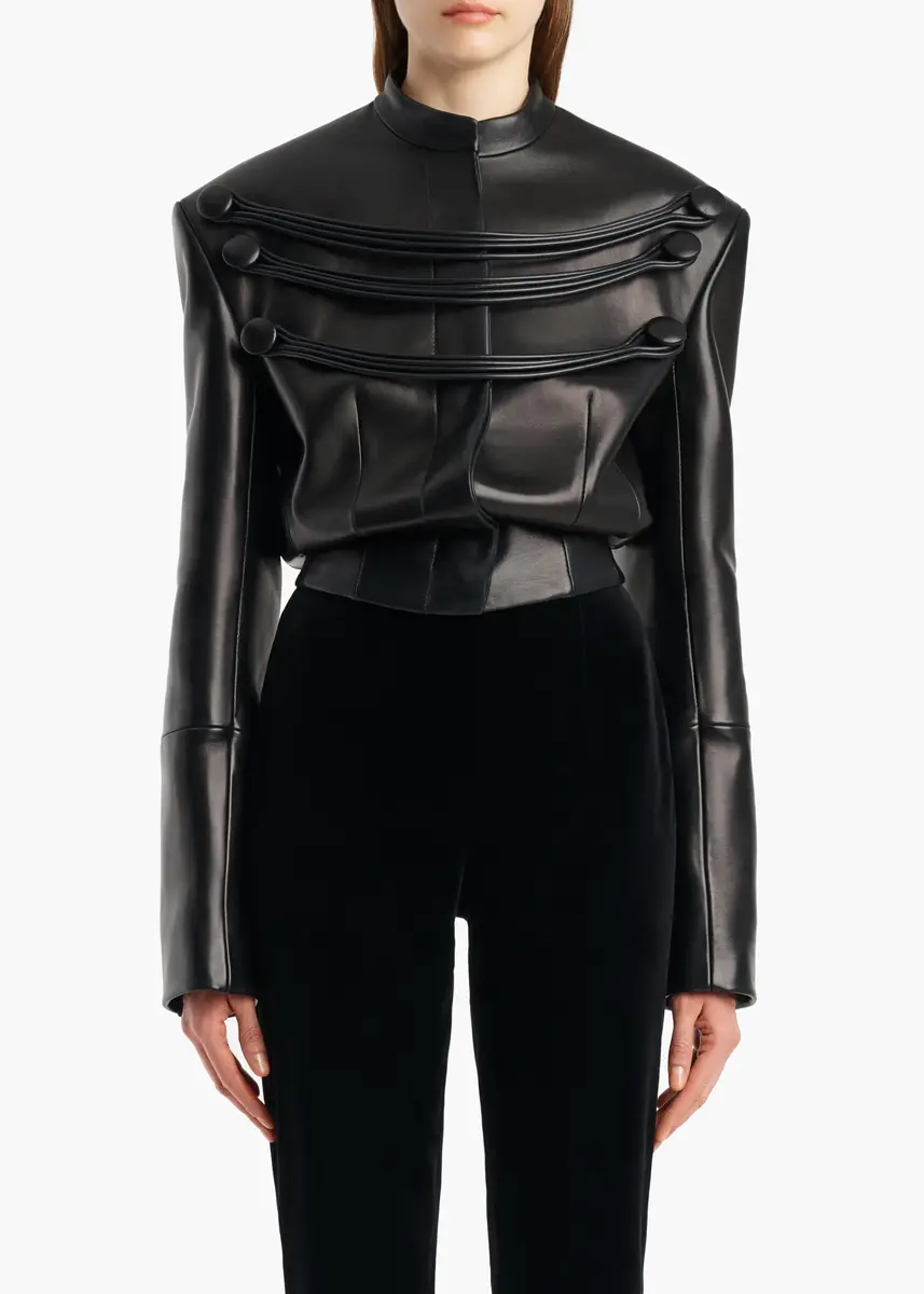 Khaite York Jacket With Cord Embroidery In Black Leather | Thumbnail 3