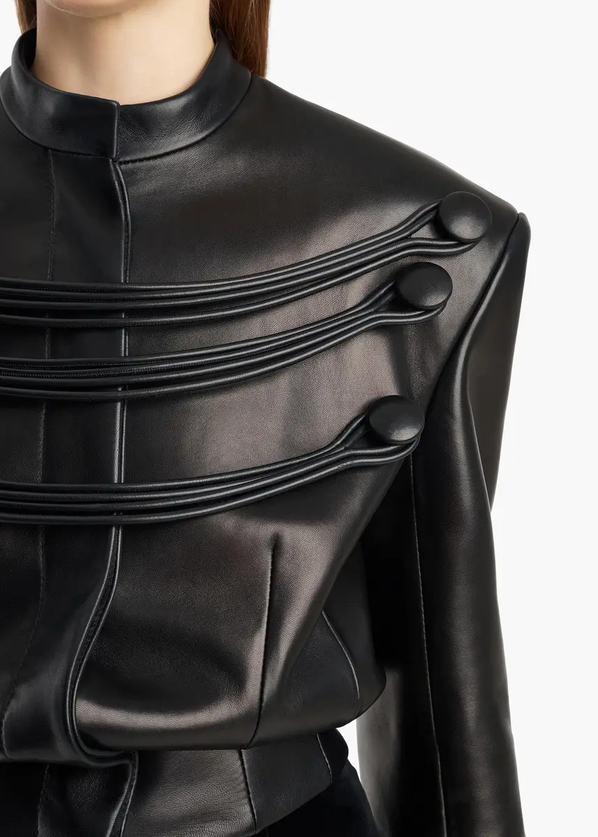 Khaite York Jacket With Cord Embroidery In Black Leather | Thumbnail 6