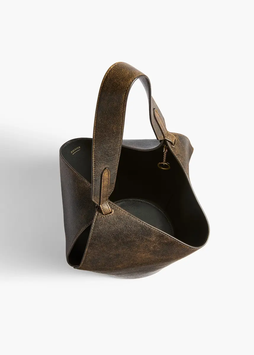 Khaite Mini Lotus Tote In Natural And Black Distressed Leather | Thumbnail 3 Khaite Mini Lotus Tote In Natural And Black Distressed Leather | Thumbnail 3