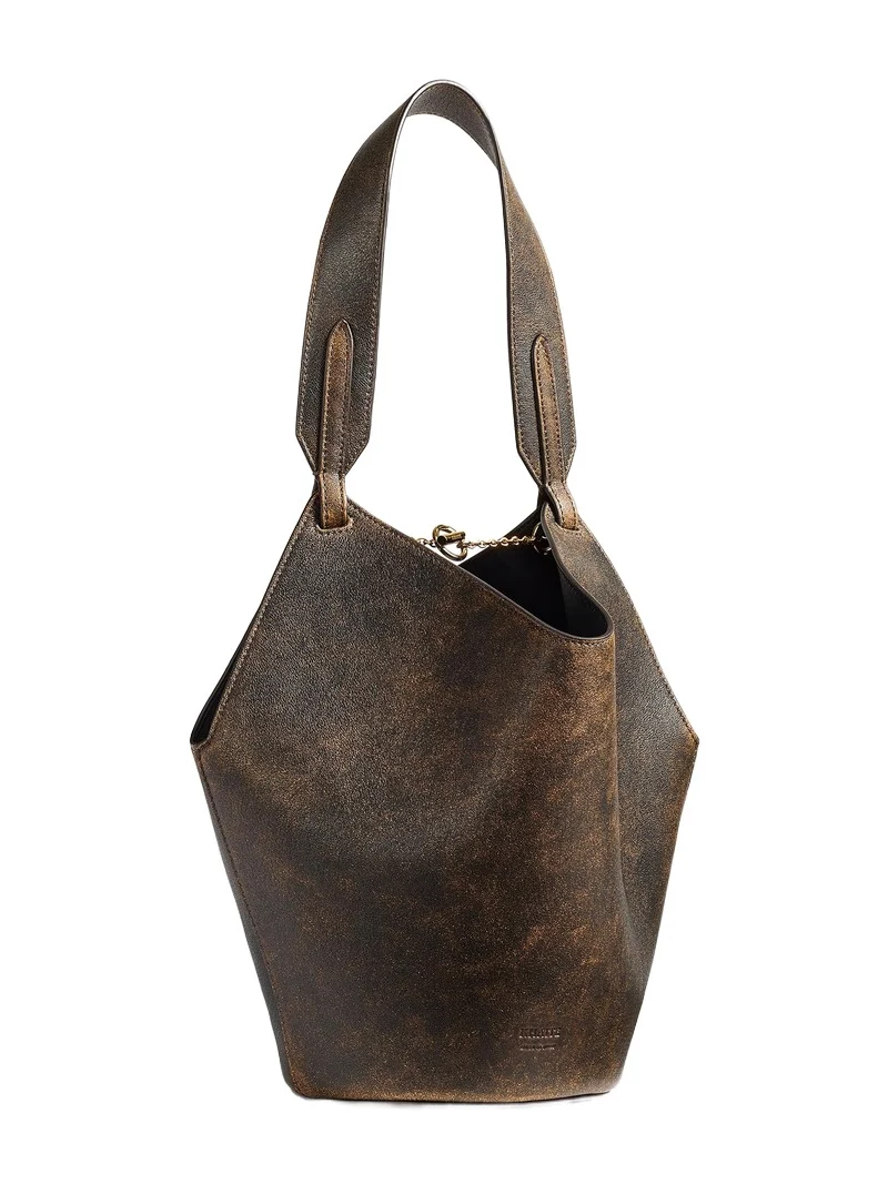 Mini Lotus Tote In Natural And Black Distressed Leather Mini Lotus Tote In Natural And Black Distressed Leather