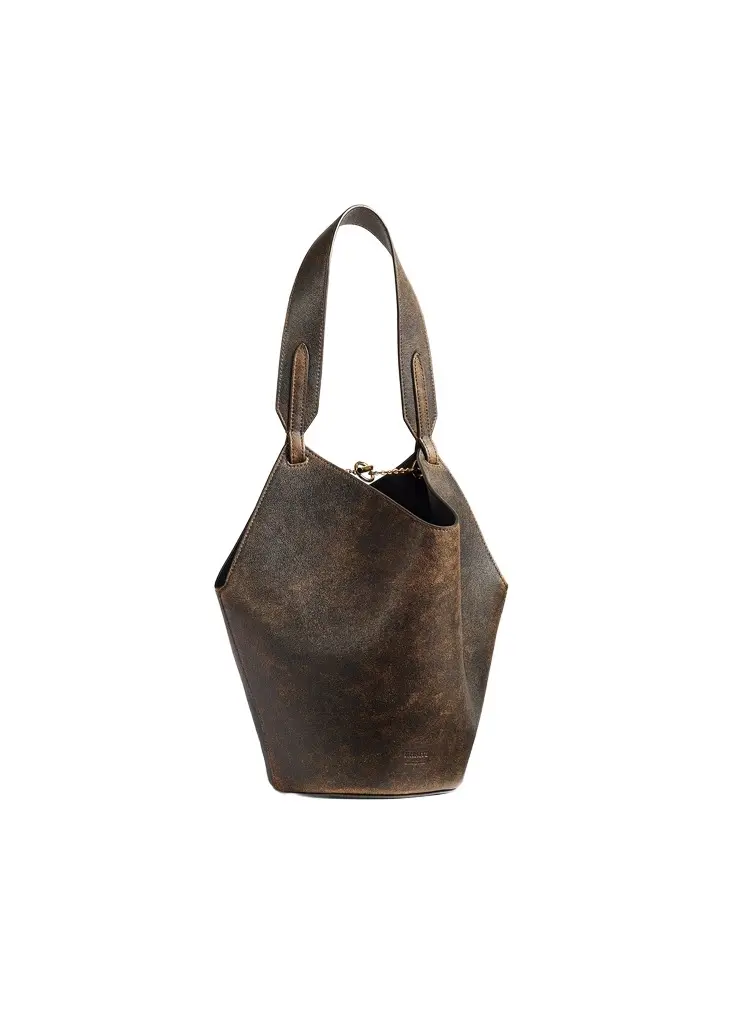 Khaite Mini Lotus Tote In Natural And Black Distressed Leather | Image 1 Khaite Mini Lotus Tote In Natural And Black Distressed Leather | Image 1