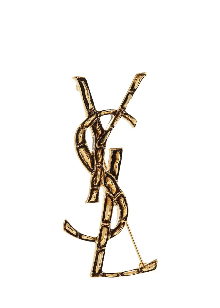 Saint Laurent Crocodile Textured YSL Brooch | Image 1 Saint Laurent Crocodile Textured YSL Brooch | Image 1