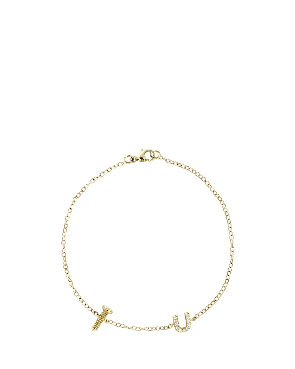 Alison Lou 14K Yellow Gold Screw U Diamond Station Bracelet | Thumbnail 2 Alison Lou 14K Yellow Gold Screw U Diamond Station Bracelet | Thumbnail 2