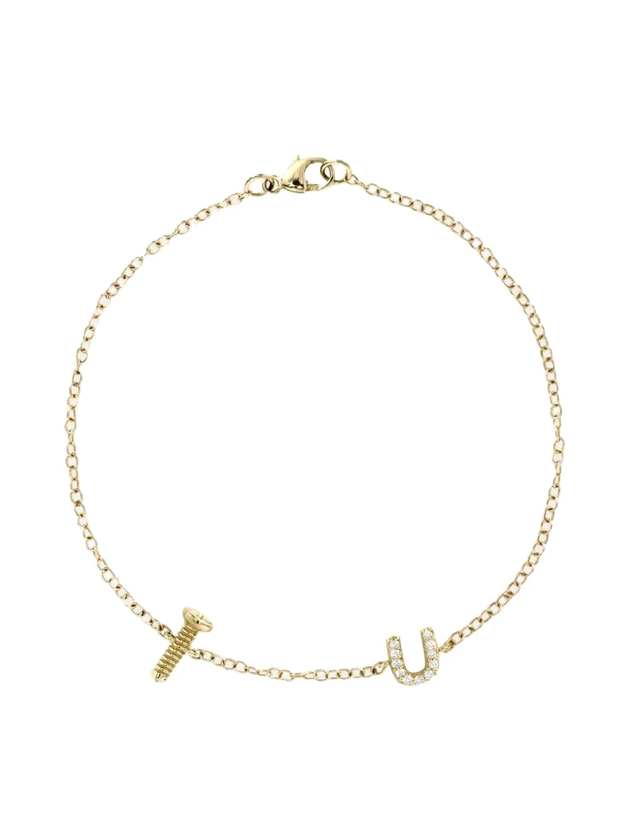 14K Yellow Gold Screw U Diamond Station Bracelet