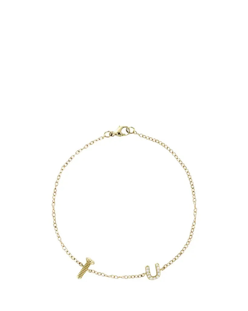 Alison Lou 14K Yellow Gold Screw U Diamond Station Bracelet