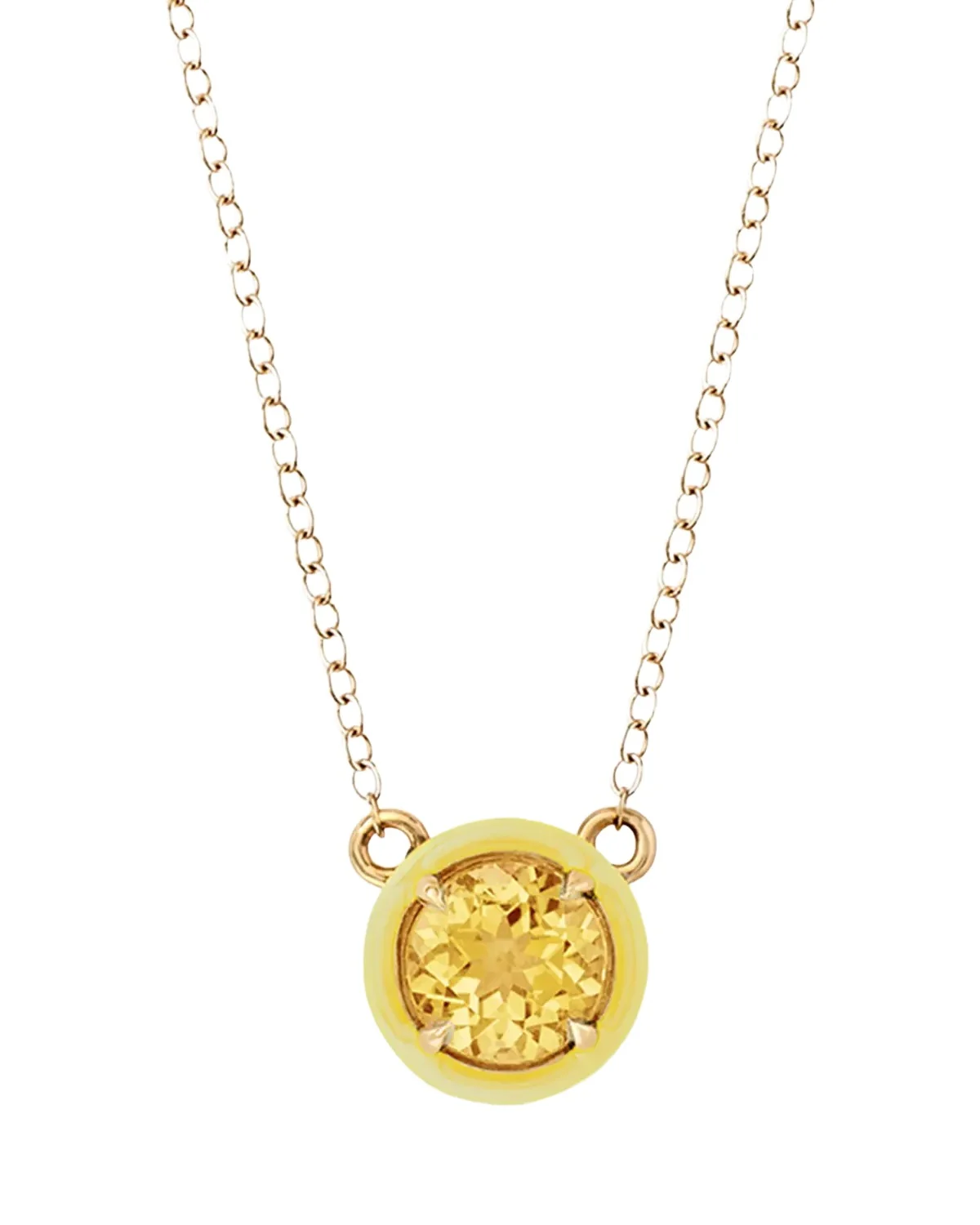Alison Lou Round Cocktail Necklace with Citrine and Yellow Enamel in 14K Yellow Gold