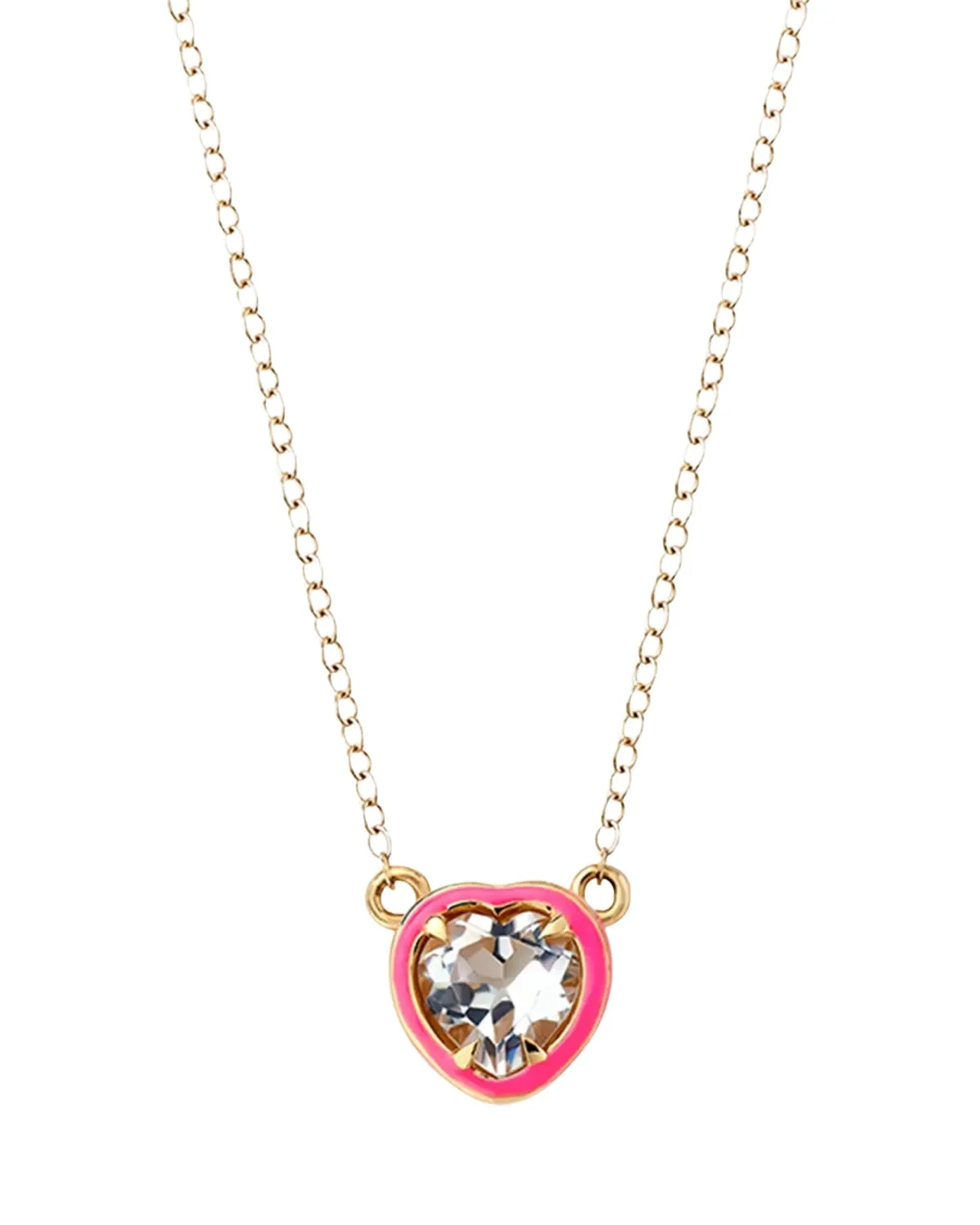 Heart Cocktail Necklace with White Topaz and Pink Enamel in 14K Yellow Gold Heart Cocktail Necklace with White Topaz and Pink Enamel in 14K Yellow Gold