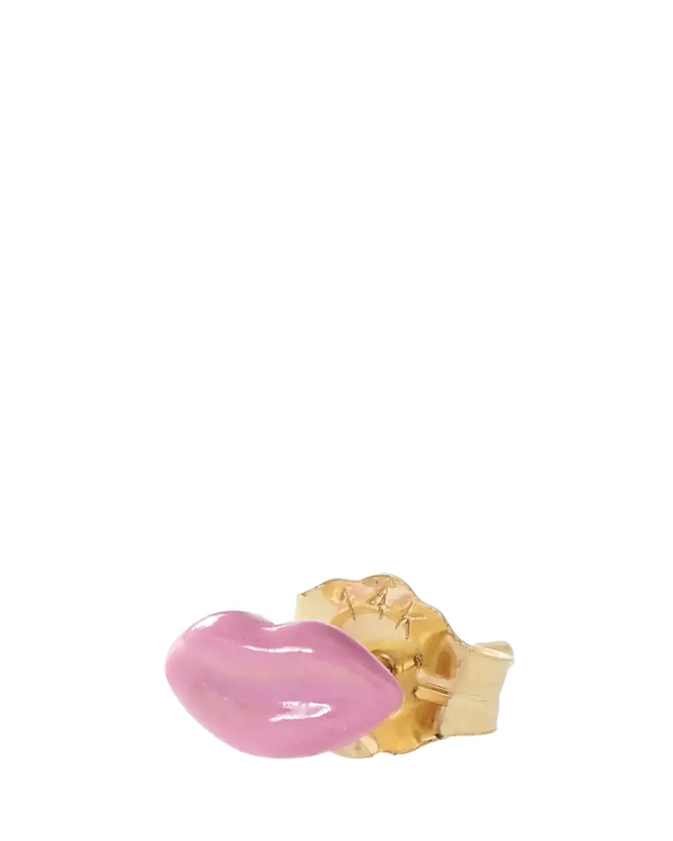 Alison Lou 14K Yellow Gold Mini Pink Enamel Lip Stud Earring, Single | Thumbnail 2