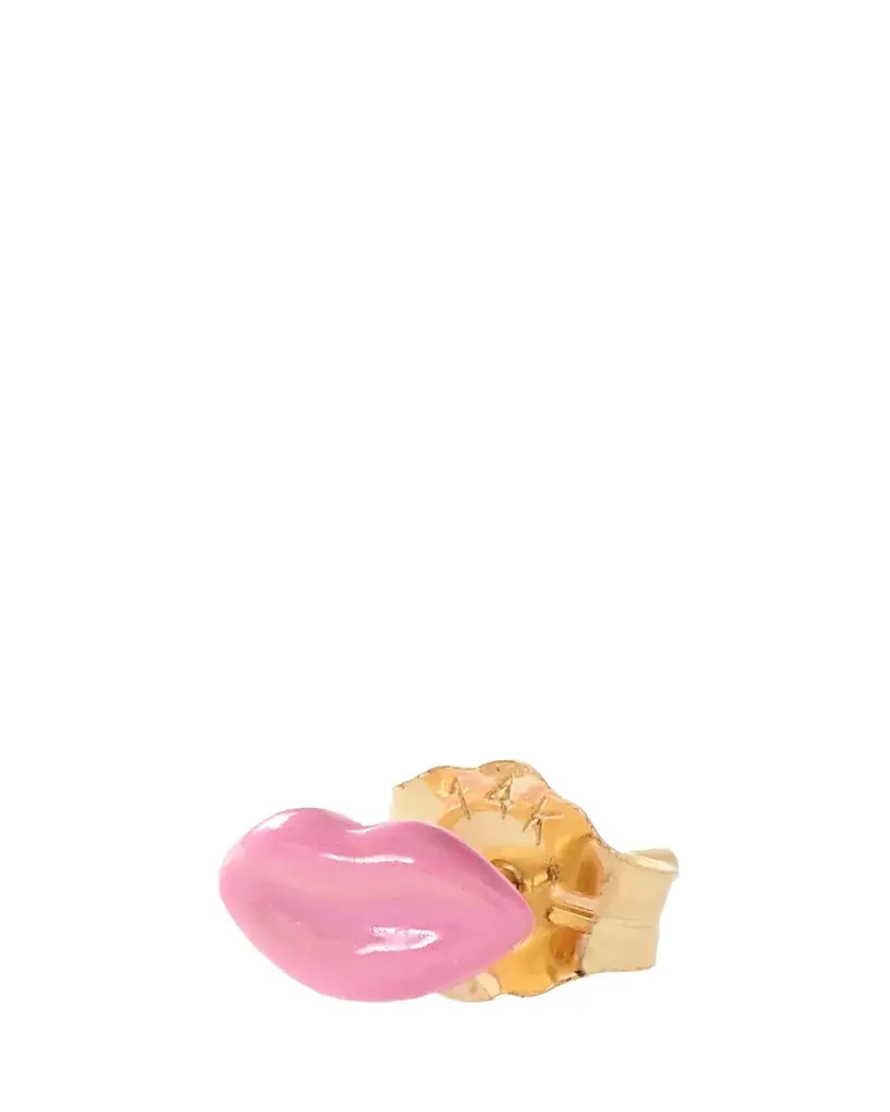 Alison Lou 14K Yellow Gold Mini Pink Enamel Lip Stud Earring, Single | Image 1 Alison Lou 14K Yellow Gold Mini Pink Enamel Lip Stud Earring, Single | Image 1