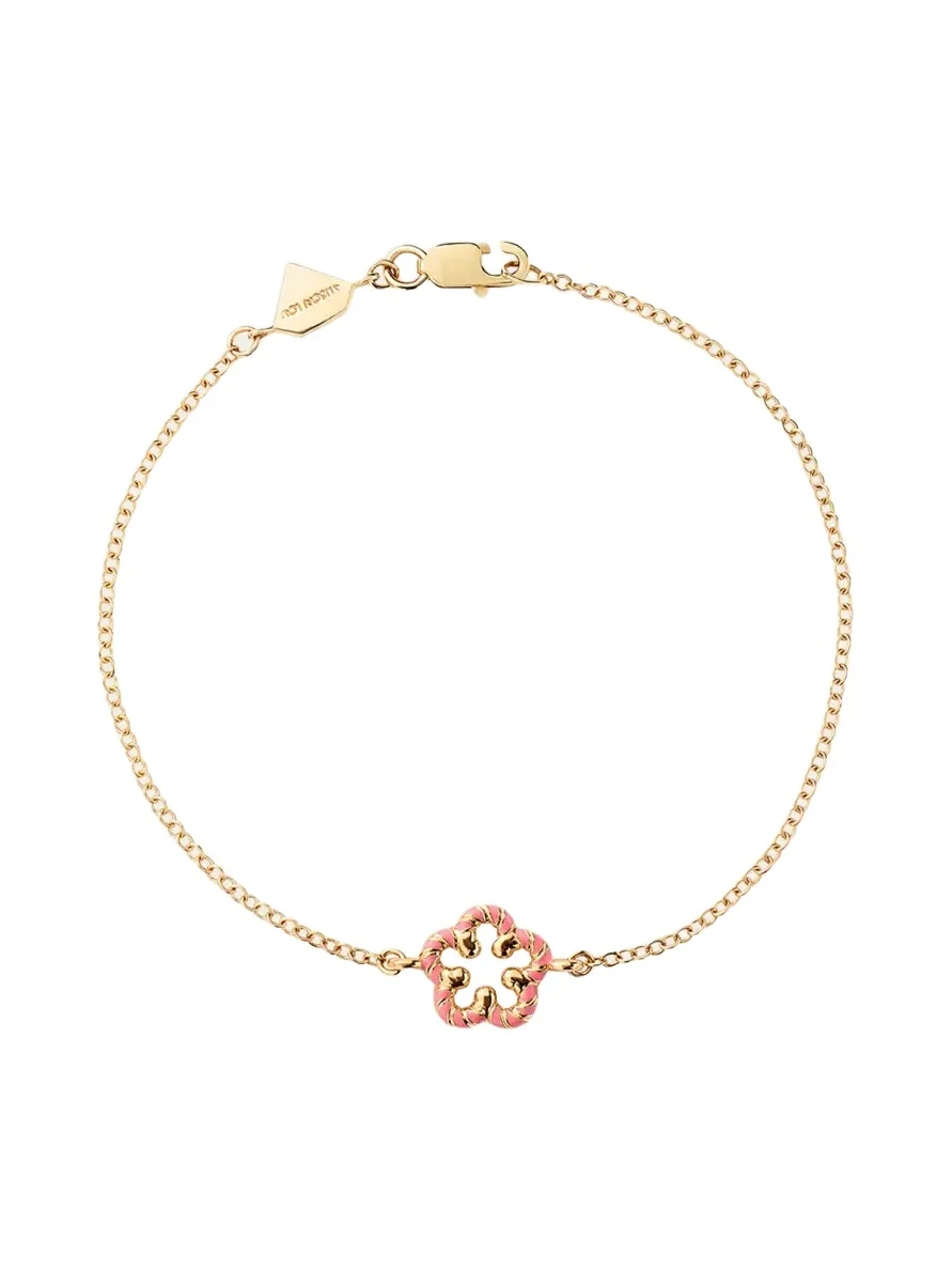 Alison Lou Flower Streamer 14K Yellow Gold and Pink Enamel Bracelet