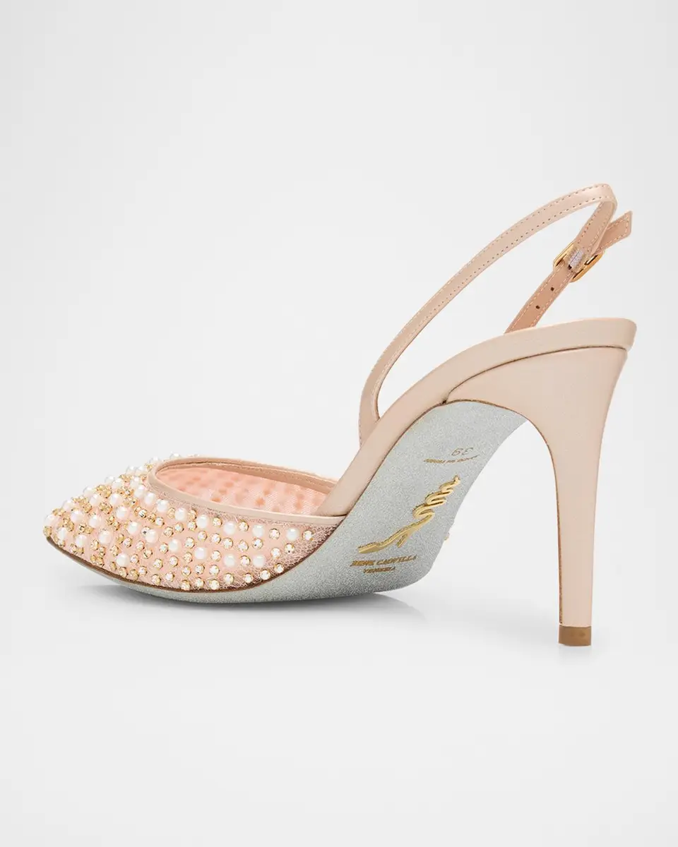 René Caovilla Cinderella Embellished Mesh Slingback Pumps | Thumbnail 2