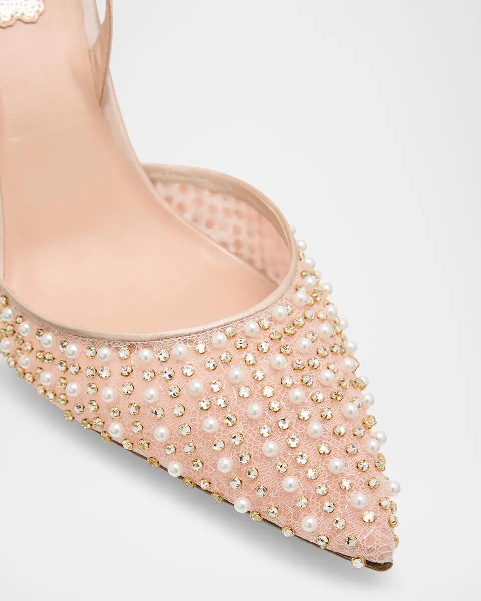 René Caovilla Cinderella Embellished Mesh Slingback Pumps | Thumbnail 3