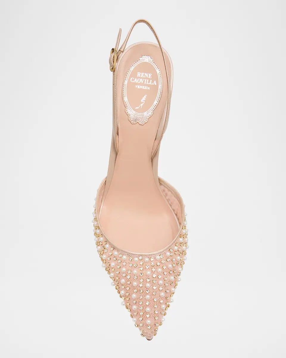 René Caovilla Cinderella Embellished Mesh Slingback Pumps | Thumbnail 4