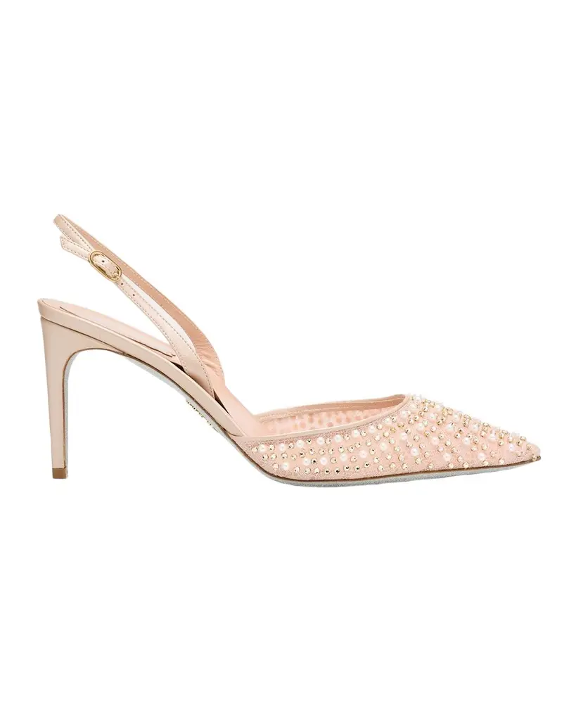 René Caovilla Cinderella Embellished Mesh Slingback Pumps | Image 1 René Caovilla Cinderella Embellished Mesh Slingback Pumps | Image 1