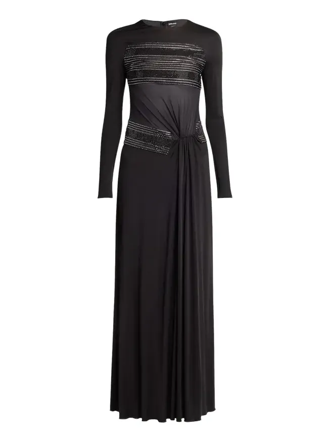 Crystal Sheer Midriff Jersey Gown