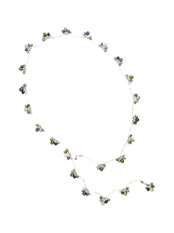 Presley Oldham Fringe Necklace with Multicolor Pearls, 36"L