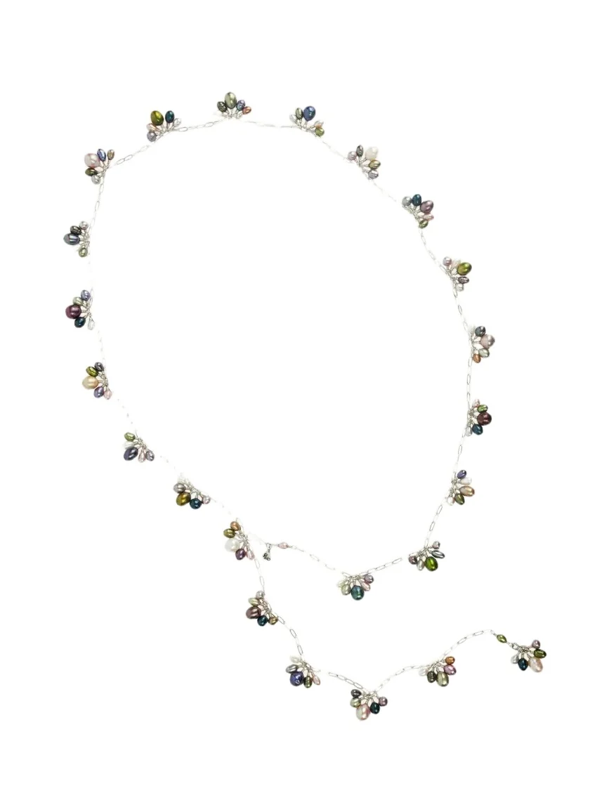 Presley Oldham Fringe Necklace with Multicolor Pearls, 36"L