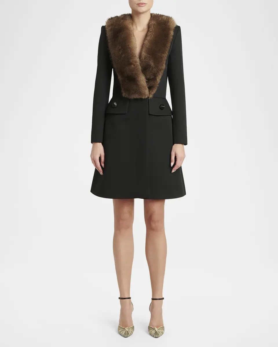 Valentino Garavani Faux Fur Lapel Tailored A-Line Coat | Thumbnail 2