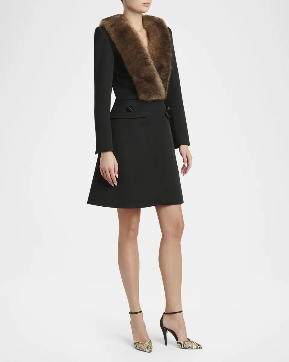 Valentino Garavani Faux Fur Lapel Tailored A-Line Coat | Thumbnail 4